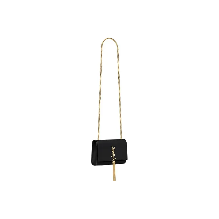 SAINT LAURENT KATE Grained Embossed Leather Tassel Bag Chain Shoulder Bag Crossbody Bag Small Size Women's Black-2