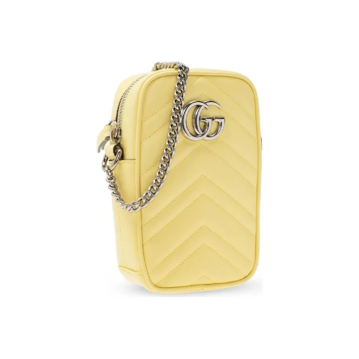GUCCI Marmont Leather Cell Phone Pouch Shoulder Bag Crossbody Bag Mini Women's Yellow-1