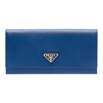 PRADA Saffiano Cow Leather Long Wallets Women's Blue
