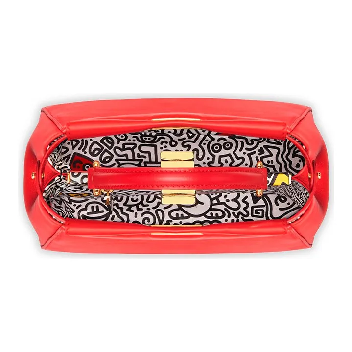 FENDI Mr. Doodle Collaboration Peekaboo Nappa Leather Shoulder Bag Crossbody Bag Handbag Mini Women's Red-3