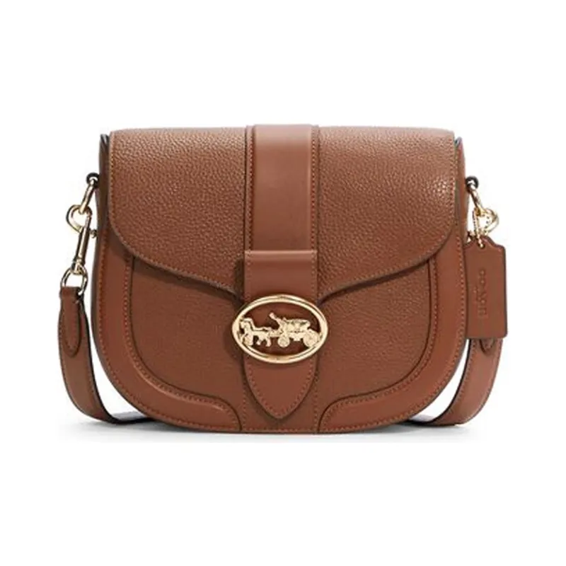 COACH Georgie Leather Saddle Bag, Bacchus Bag, Shoulder Bag, Crossbody Bag Trumpets Women's Caramel Brown-1