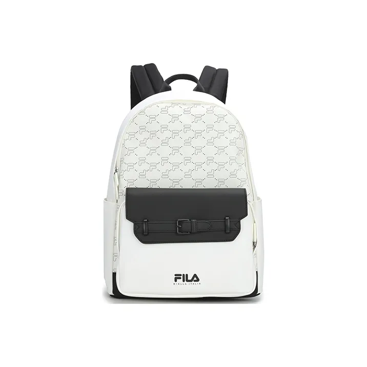 FILA Synthetic Leather Patchwork Fabric Backpack Regular Unisex Standard White-0