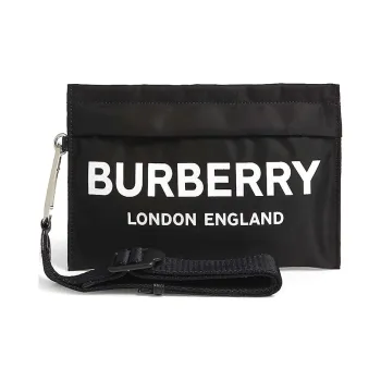Burberry Zip Pouch Logo Print Nylon Black