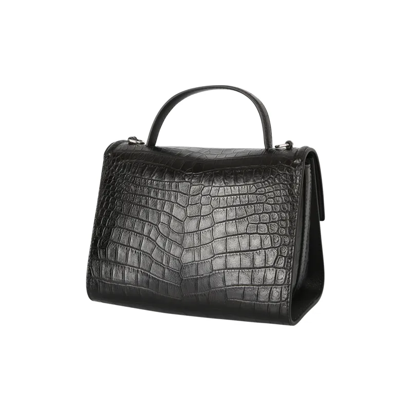 Alexander McQueen Crocodile Embossed Calfskin Handbag, Shoulder Bag, Crossbody Bag Women's Black-1