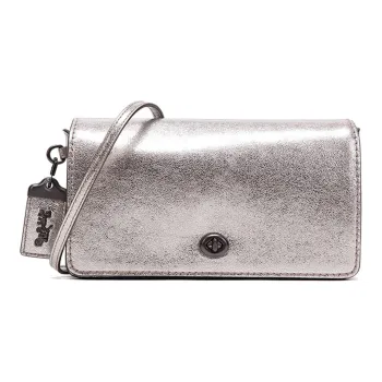 COACH Dinky Leather Flap Bag, Crossbody Bag, Shoulder Bag Medium Size Women's Platinum