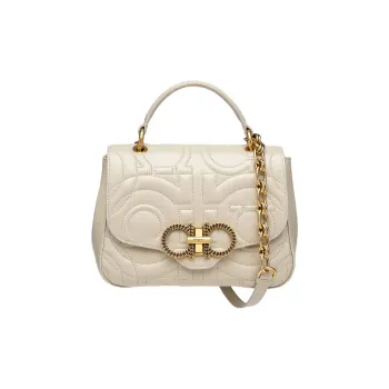 FERRAGAMO GANCINI Calfskin Camera Bag Portable Crossbody Bag Shoulder Bag Small Size Women's Ivory/Peony White