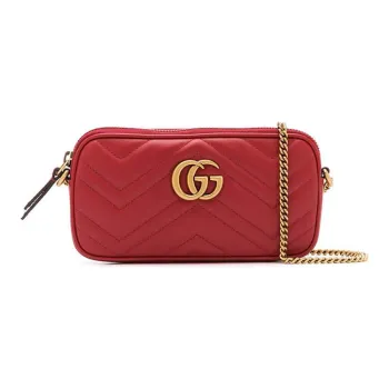 GUCCI Marmont Cow Leather Shoulder Bag Crossbody Bag Mini Women's Red