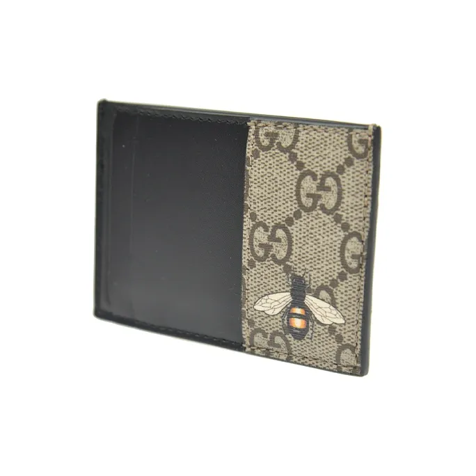 GUCCI Canvas With Leather Card Clip Card Holder Men's Ebony & Black-1