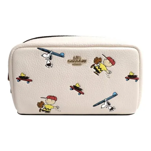 Peanuts X COACH Boxy Toiletry Bags Chalk White