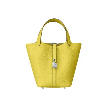 HERMES Picotin Lock Little Bull Leather Basket Bag Handbag Bucket Bag Women's 9R Lime Lemon