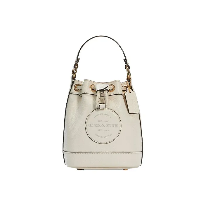 COACH Dempsey Refined Pebble Leather Bucket Bag, Shoulder Bag, Crossbody Bag, Handbag Trumpets Women's White-0