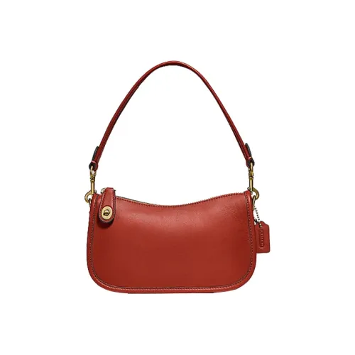 COACH Swinger Leather Portable Crossbody Bag Shoulder Bag Mahjong Small Size Women's Sand Red