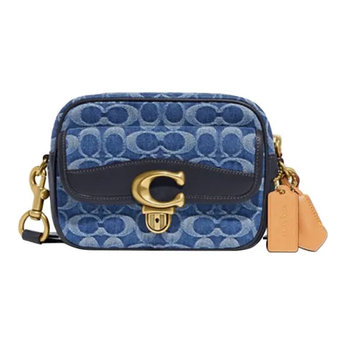 COACH Studio Denim With Cow Leather Patchwork Camera Bag Shoulder Bag Crossbody Bag Medium Size Men's Denim Blue