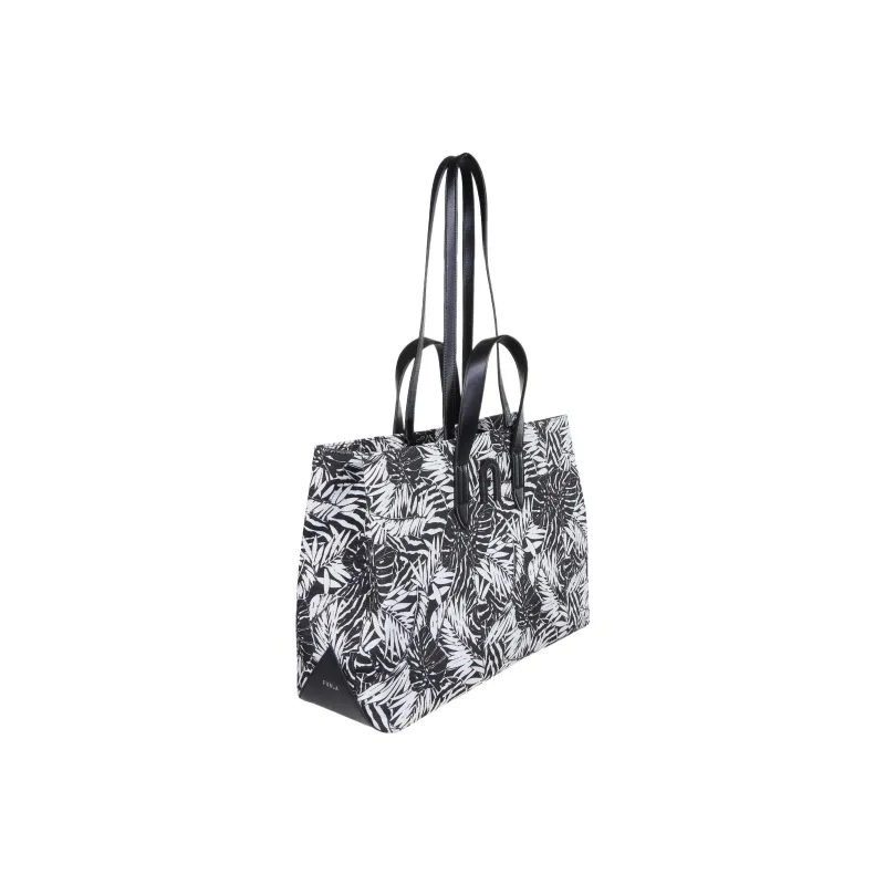 Furla Kenzia Nylon Canvas With Leather Tote Handbag, Shoulder Bag Large Size Unisex Black-1