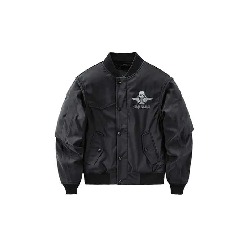 VIP Embroidery Workwear Multi Pocket Baseball Collar Padded And Thickened Puffer Jacket Coat Unisex Black-1