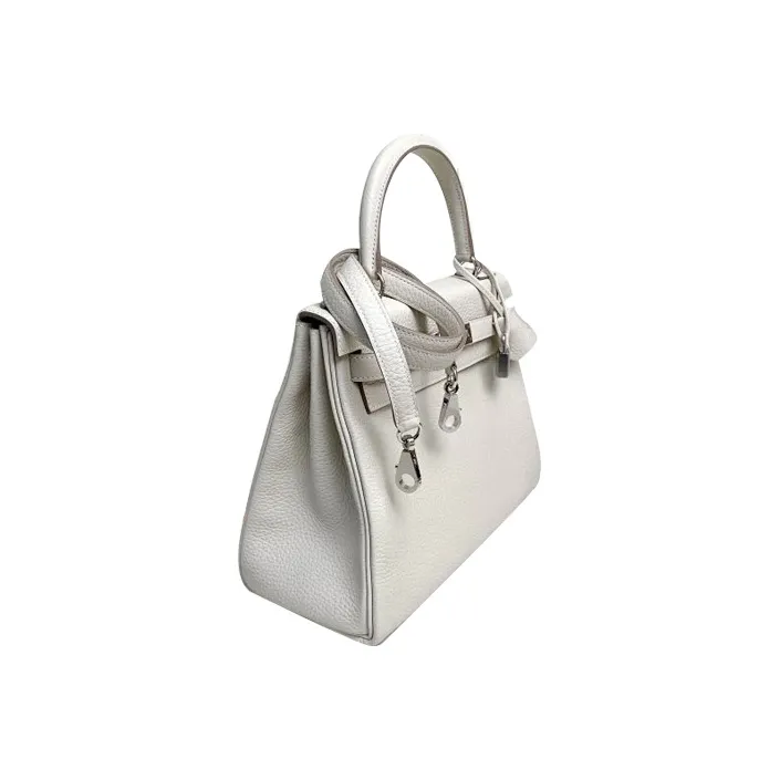 HERMES Kelly Taurillon Clemence Leather Handbag Women's Milkshake White-2