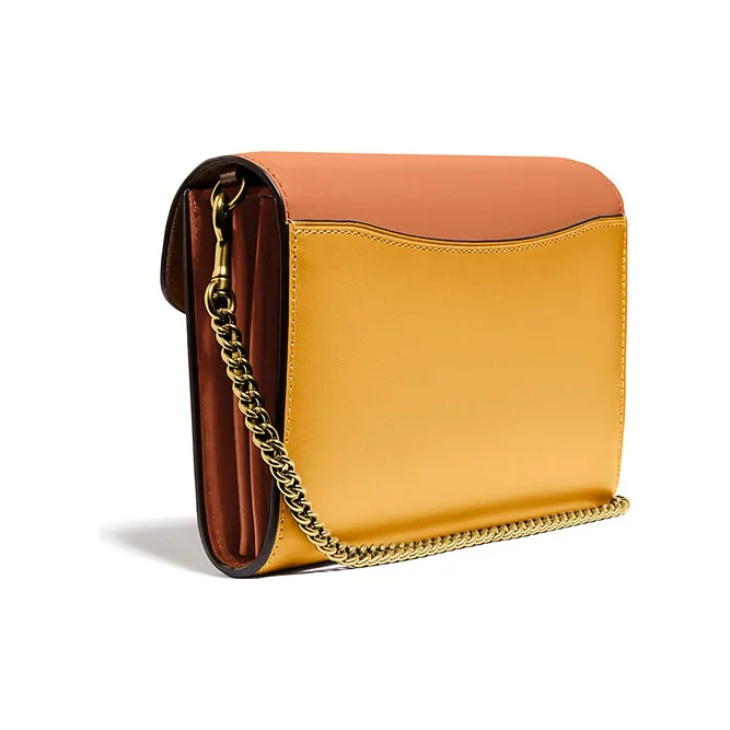 COACH Tabby Leather Crossbody Bag Chain Shoulder Bag Women's Orange With Khaki Monogram-1