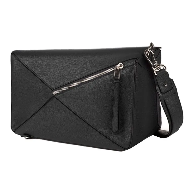 LOEWE Puzzle Grained Calfskin Shoulder Bag Crossbody Bag Men's Black-1