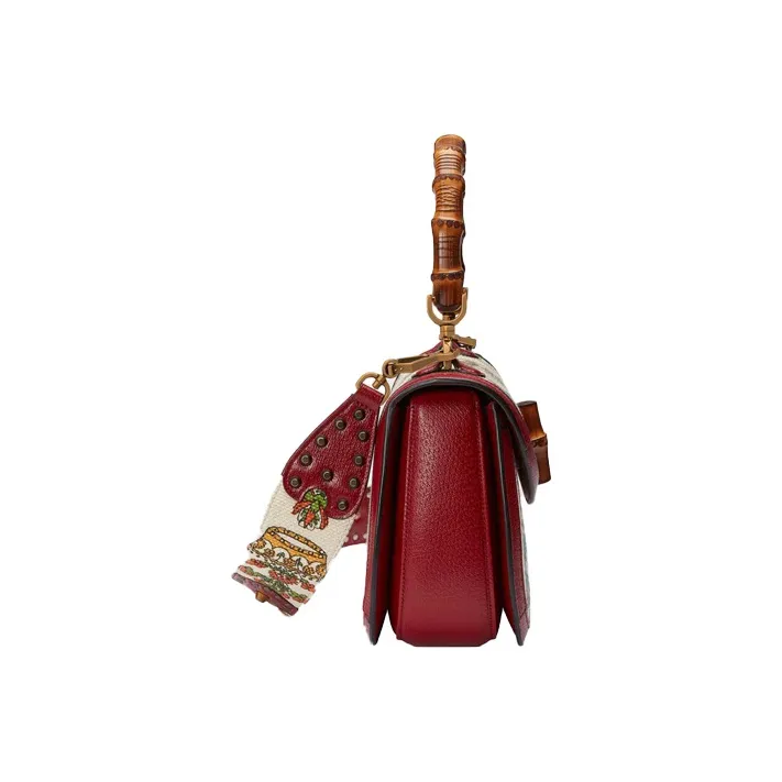 GUCCI Cow Leather Shoulder Bag, Crossbody Bag, Handbag Medium Size Women's Ivory White/Red-2