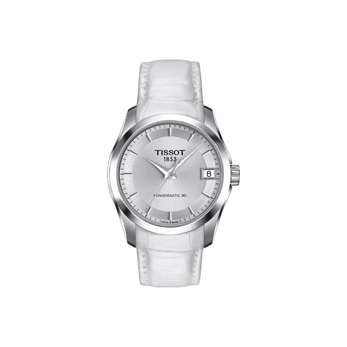 TISSOT Kutu Collection Mechanical Movement Women's Watch 32mm White Dial Stainless Steel Case Leather Strap-0