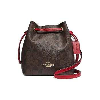 COACH Leather Bucket Bag, Shoulder Bag, Crossbody Bag Women's Brown & Red