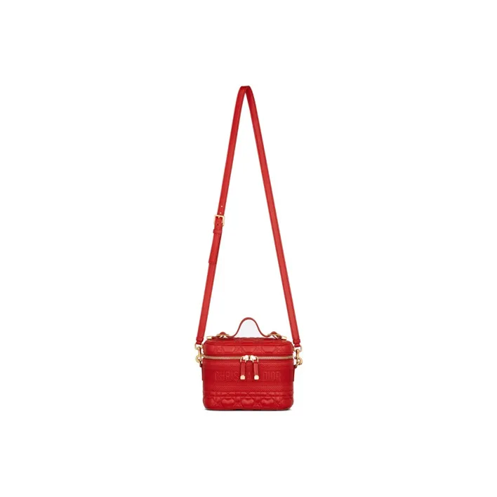 DIOR Wicker Pattern Sheepskin Makeup Bag Small Size Women's Red-1
