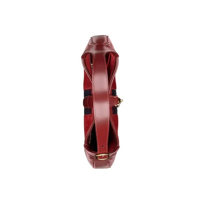 GUCCI Jackie 1961 Suede With Leather Crescent Shoulder Bag Shoulder Bag Women's Deep Red-5