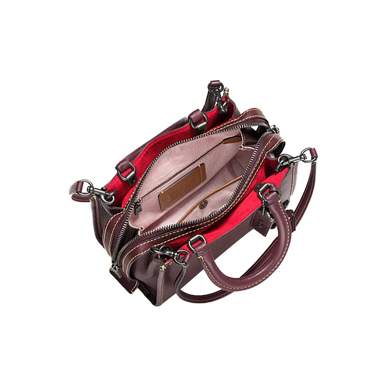 COACH Rogue Chrome Tanned Grain Leather Handbag Shoulder Bag Crossbody Bag Medium Size Women's Dark Deep Red-2