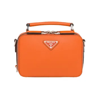 PRADA Brique Leather Handbag Shoulder Bag Crossbody Bag Men's Orange