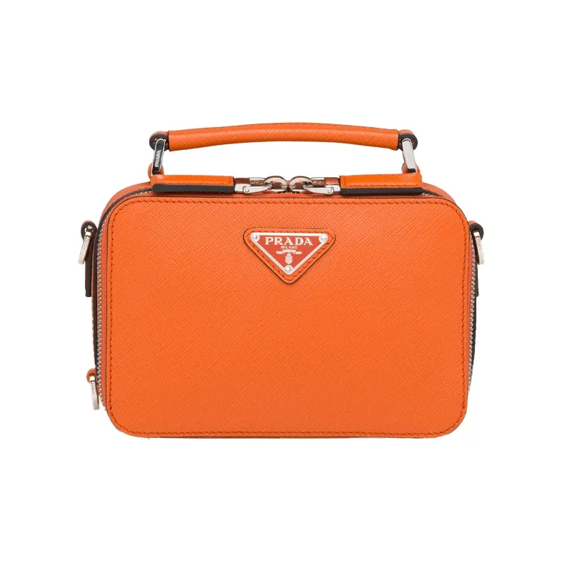 PRADA Brique Leather Handbag Shoulder Bag Crossbody Bag Men's Orange-0