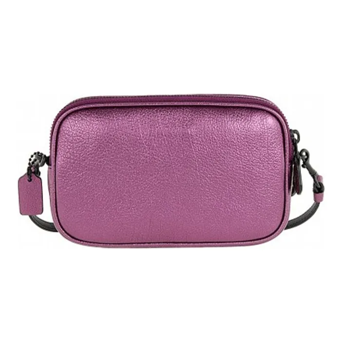 COACH Sadie Calfskin Leather Clutch, Crossbody Bag Medium Size Women's Metallic Pink-2