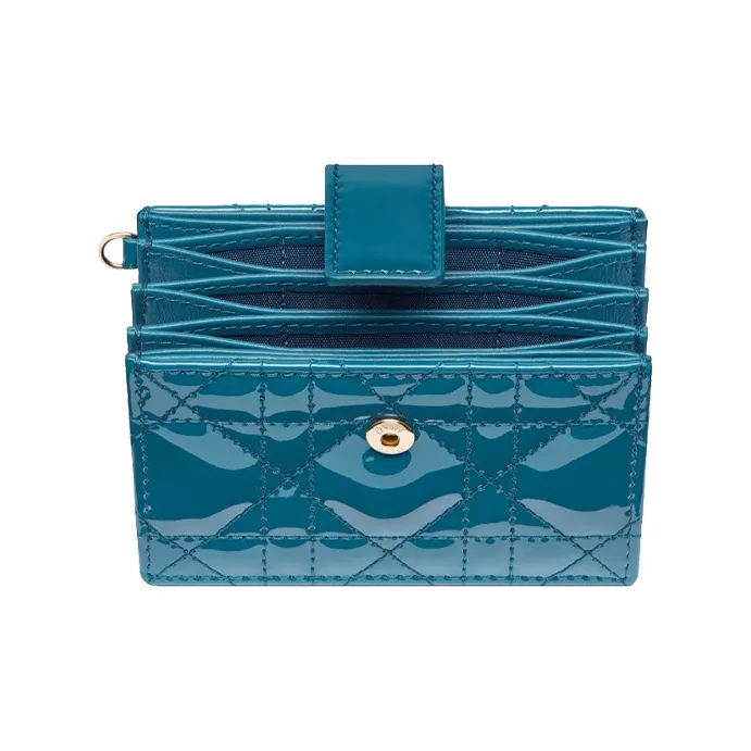 DIOR Lady Dior Cow Leather Coin Purse Card Clip Card Holder Women's Gray Blue-2