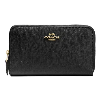 COACH Cow Leather Clutch Card Holder Wallet Medium Size Women's Black