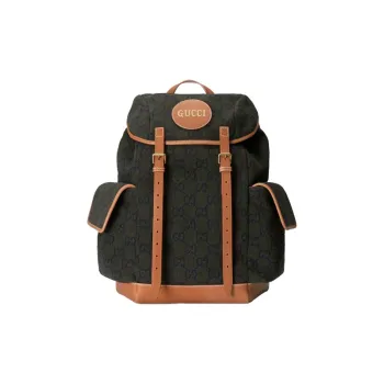 GUCCI Wool Patchwork Leather Backpack Unisex Dark Green/Brown