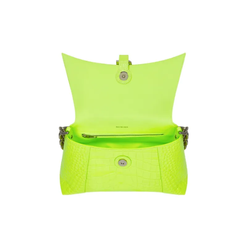 Balenciaga Downtown Cow Leather Crossbody Bag, Shoulder Bag Women's Fluorescent Yellow-3