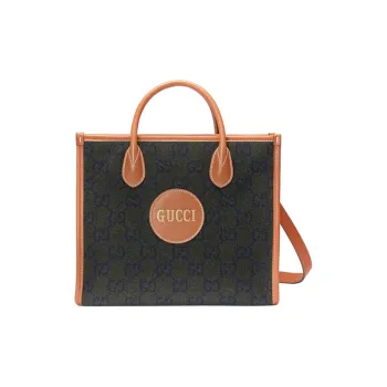 GUCCI Wool Patchwork Leather Tote Bag Shopping Bag Shoulder Bag Crossbody Bag Handbag Unisex Brown