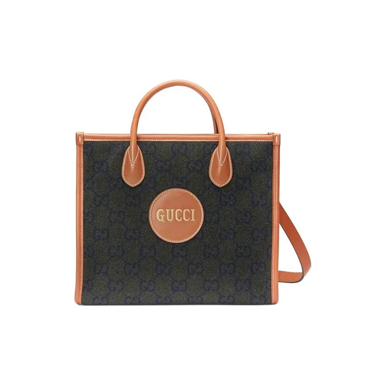 GUCCI Wool Patchwork Leather Tote Bag Shopping Bag Shoulder Bag Crossbody Bag Handbag Unisex Brown-0