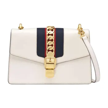 GUCCI Sylvie Leather Crossbody Bags Handbags Small Size Women's White