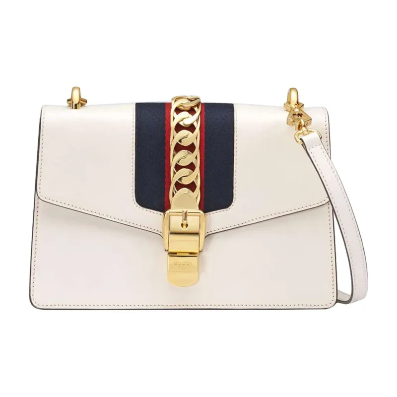 GUCCI Sylvie Leather Crossbody Bags Handbags Small Size Women's White-0