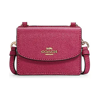 COACH Flap Card Case Leather Crossbody Bag Card Holder Wallet Shoulder Bag Mini Women's Red