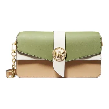 MICHAEL KORS Greenwich Cow Leather Shoulder Bag, Crossbody Bag Medium Size Women's Camel & Fruit Green