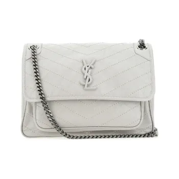 SAINT LAURENT Cow Leather Hobo Bag Portable Crossbody Bag, Shoulder Bag Women's Light Gray