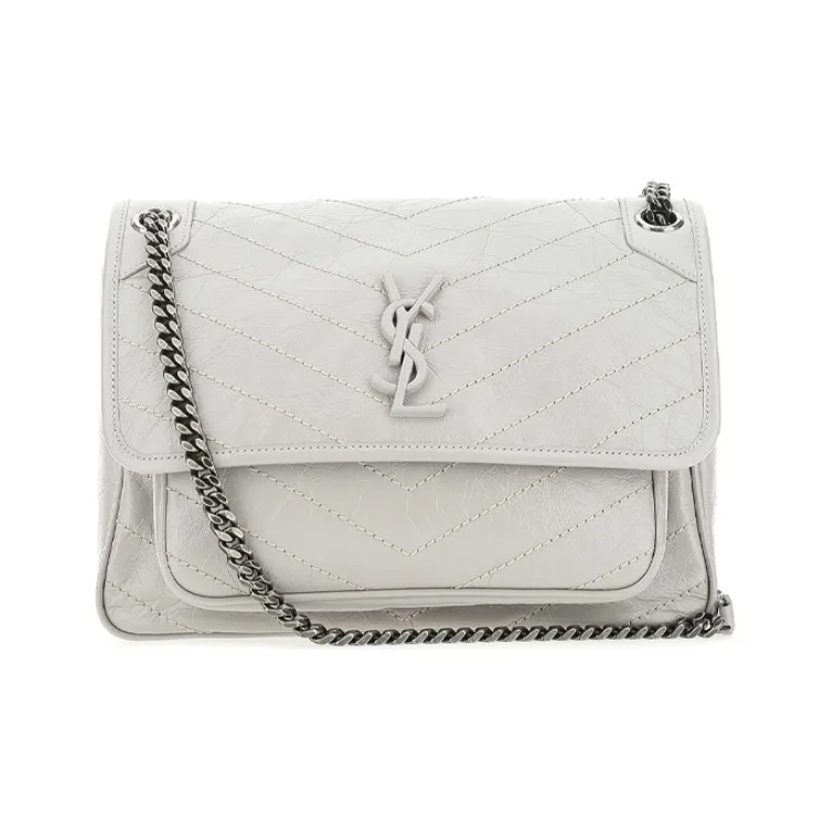 SAINT LAURENT Cow Leather Hobo Bag Portable Crossbody Bag, Shoulder Bag Women's Light Gray-0