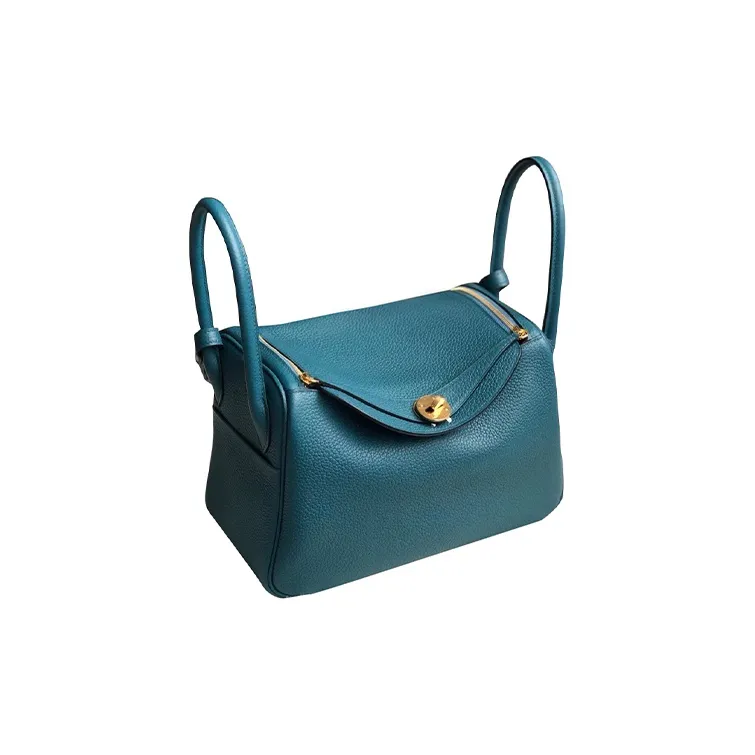 HERMES Lindy Taurillon Clemence Leather Crossbody Handbags Women's W0 Vert Bosphore Bosphorus Green-1