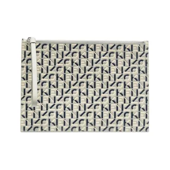 KENZO Letter Logo Cow Leather Clutch Women's Black White Gray