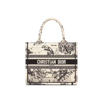 DIOR BookTote Embroidery Tote Bag Shopping Bag Handbag Small Size Women's Milk White