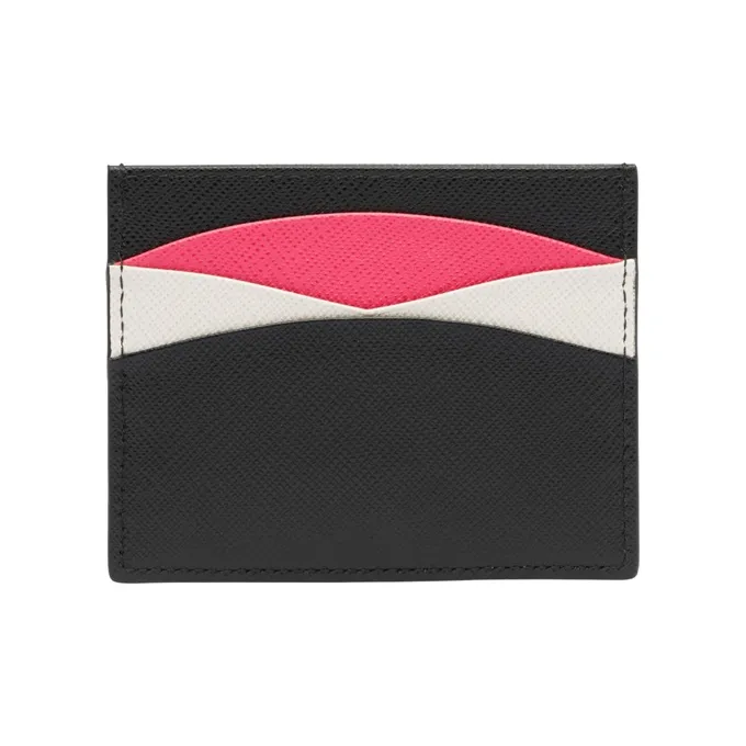 PRADA Saffiano Leather Card Holder Women's Black/Wood Chrysanthemum-1