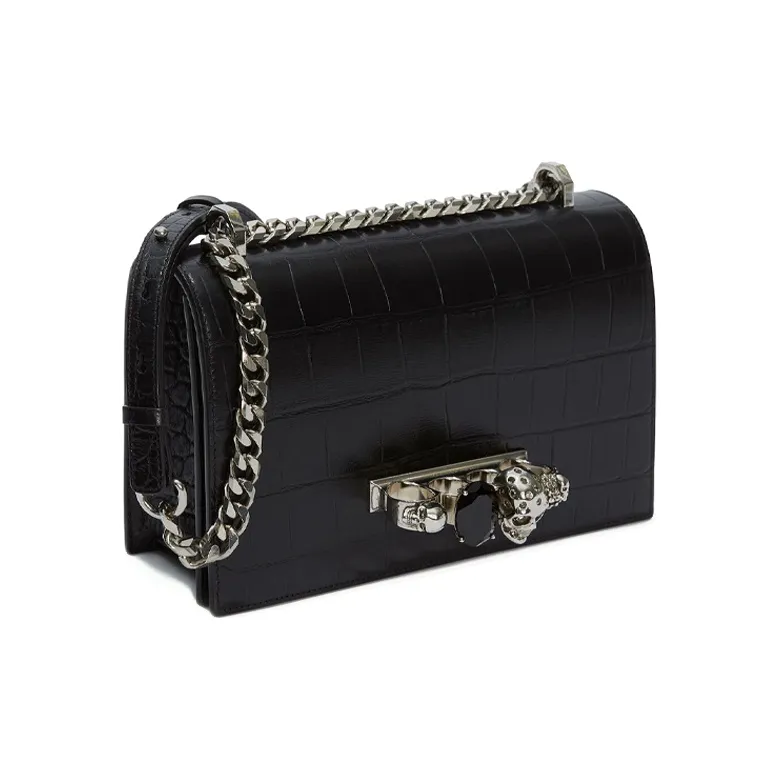Alexander McQueen Calfskin Chain Bag, Handheld Bag, Shoulder Bag, Crossbody Bag Women's Black-1