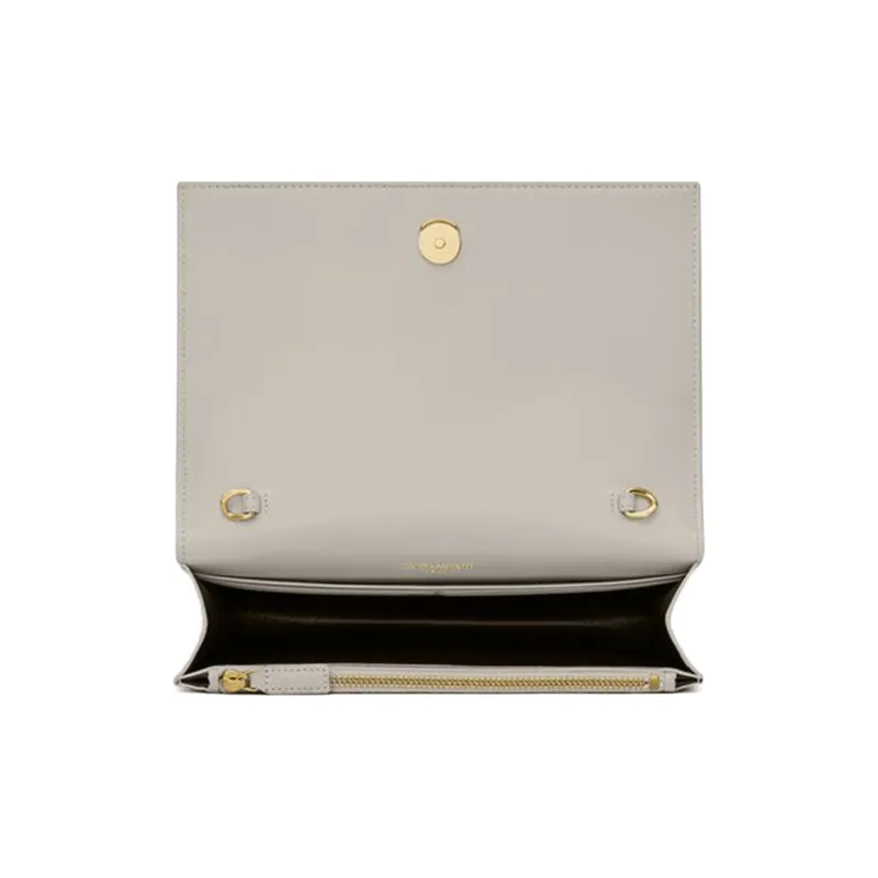 SAINT LAURENT KATE Shiny Leather Fringe Wallet Crossbody Bag Shoulder Bag Women's Vintage White-5