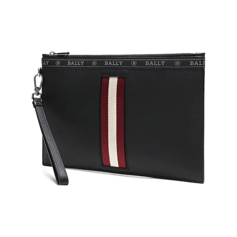 BALLY Leather Clutch Handbag With Zip Closure Regular Men's Black Red White-1